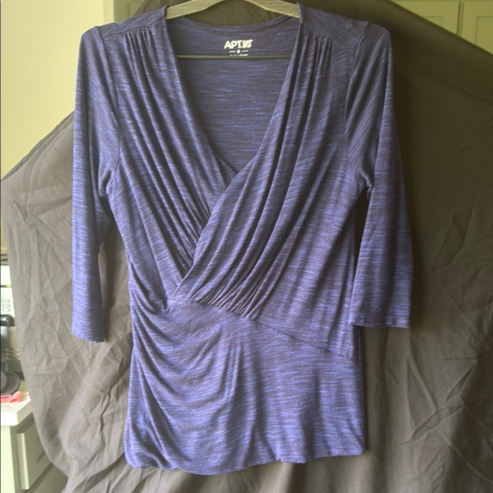 Apt. 9 Blue Wrap Ruched 3/4 Sleeve Blouse